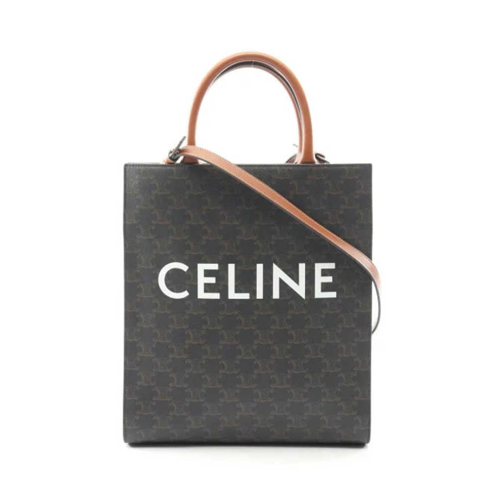 Celine Vertical Cabas Triomphe Tote Bag Canvas Leather Black Brown